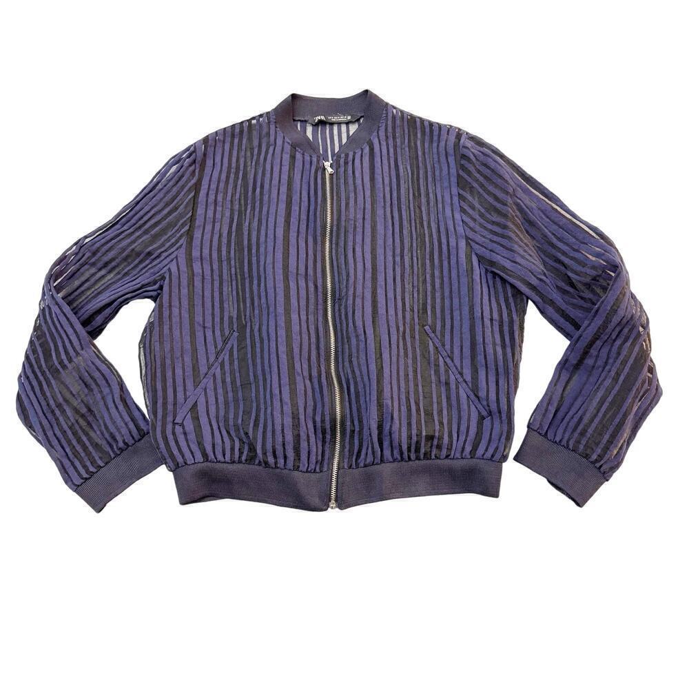 Zara Striped Zippered Bomber Jacket Size Medium